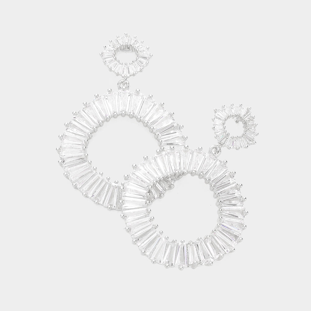 CZ Tapered Baguette Circle Evening Earrings