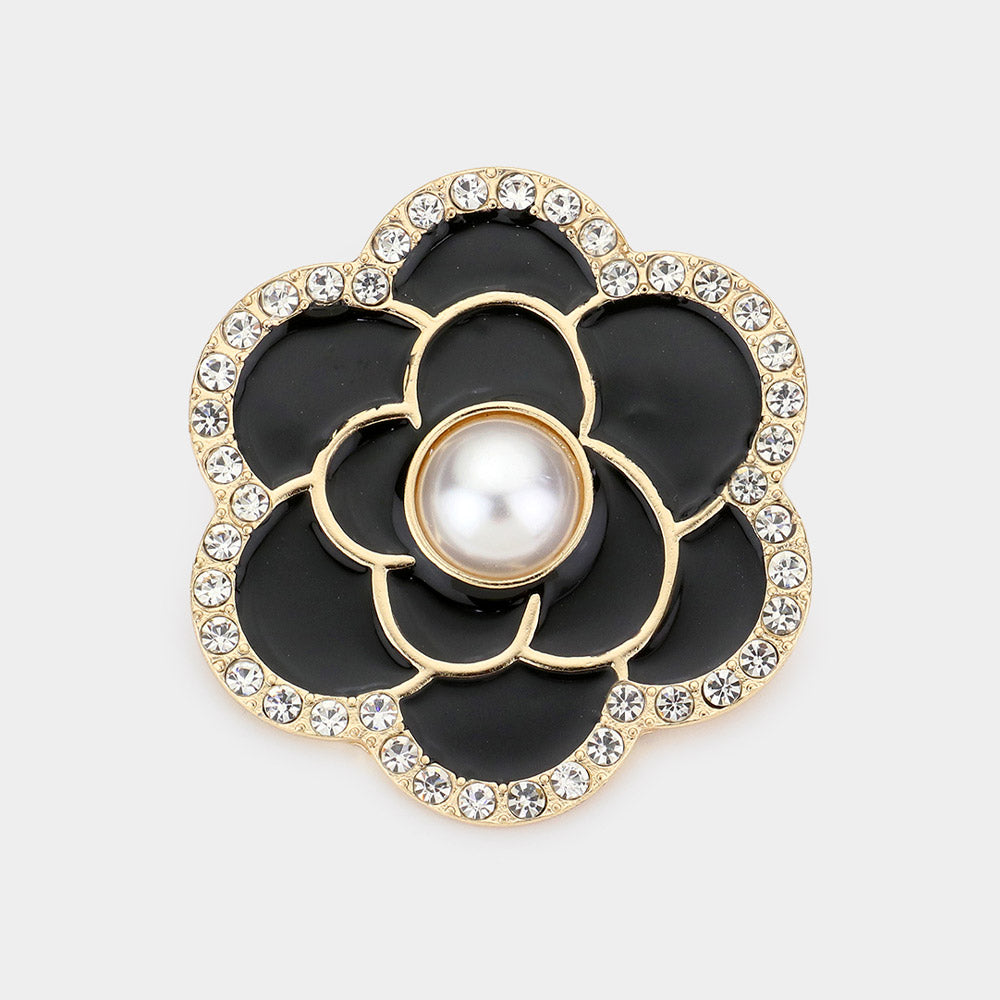 Pearl Camellia Flower Pin Brooch