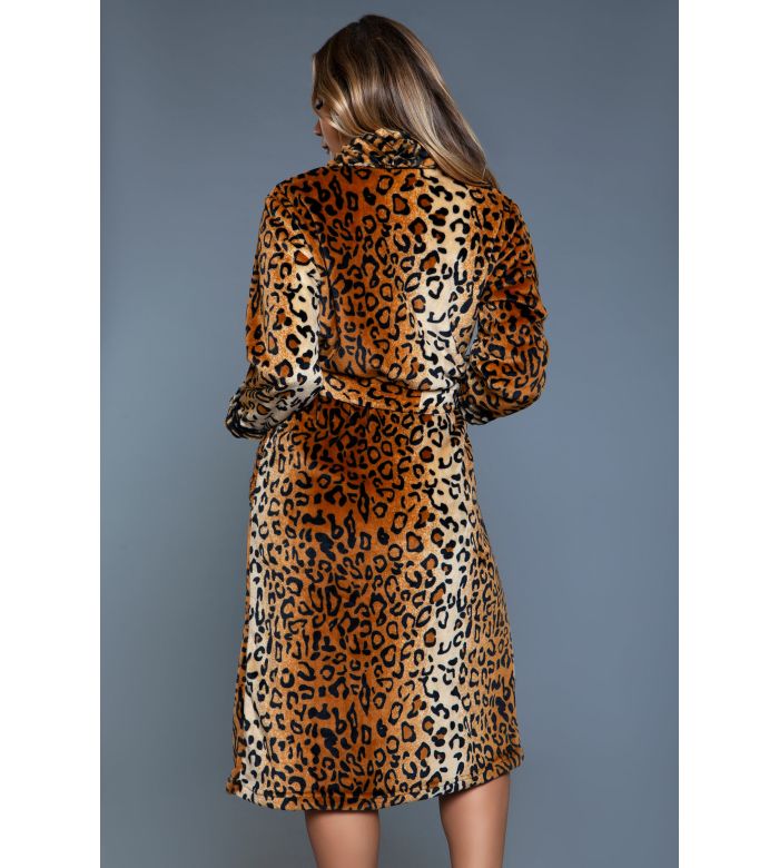 Fleece Leopard Long Wrap Robe