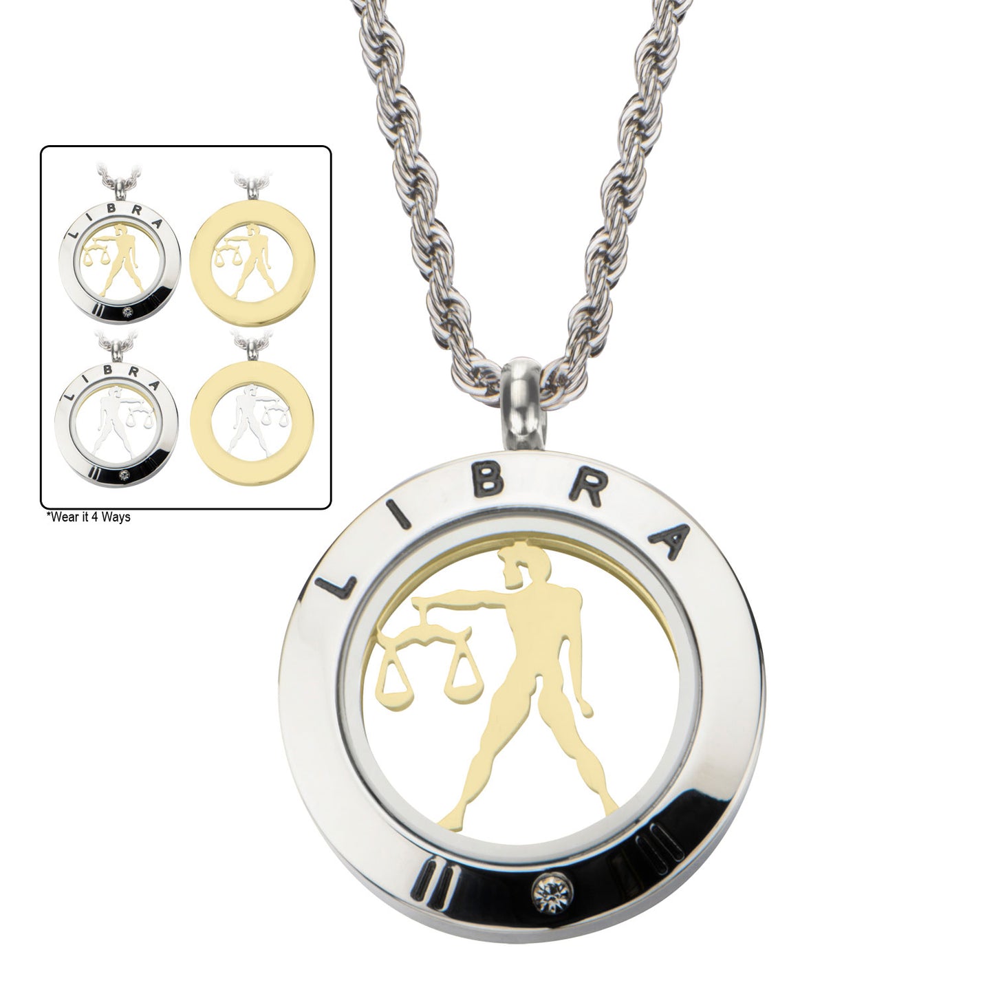Gold IP & Stainless Steel Zodiac Pendant