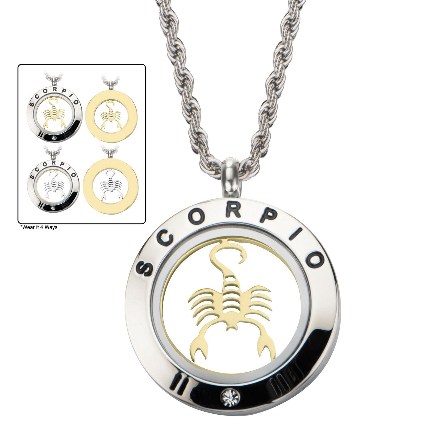 Gold IP & Stainless Steel Zodiac Pendant