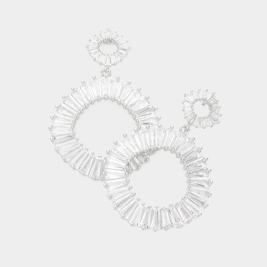 CZ Tapered Baguette Circle Evening Earrings