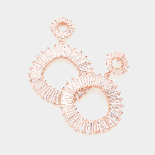 CZ Tapered Baguette Circle Evening Earrings