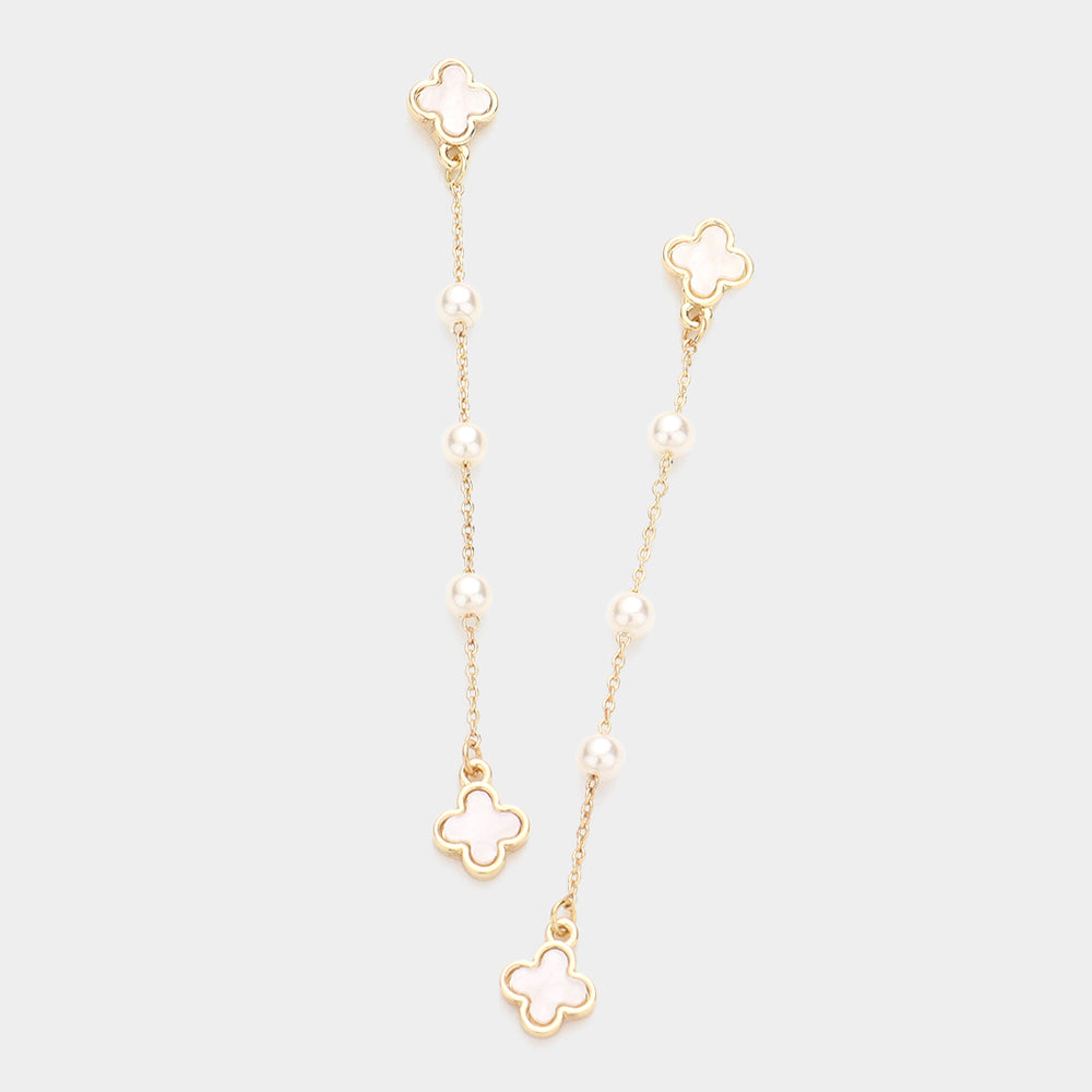 Mother of Pearl Quatrefoil Dangle Earrings