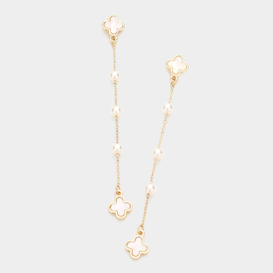 Mother of Pearl Quatrefoil Dangle Earrings