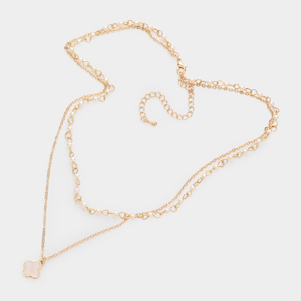 Mother of Pearl Quatrefoil Double Layered Necklace