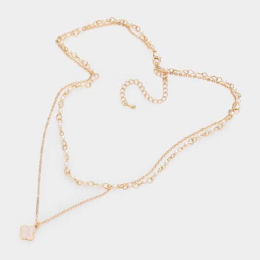 Mother of Pearl Quatrefoil Double Layered Necklace