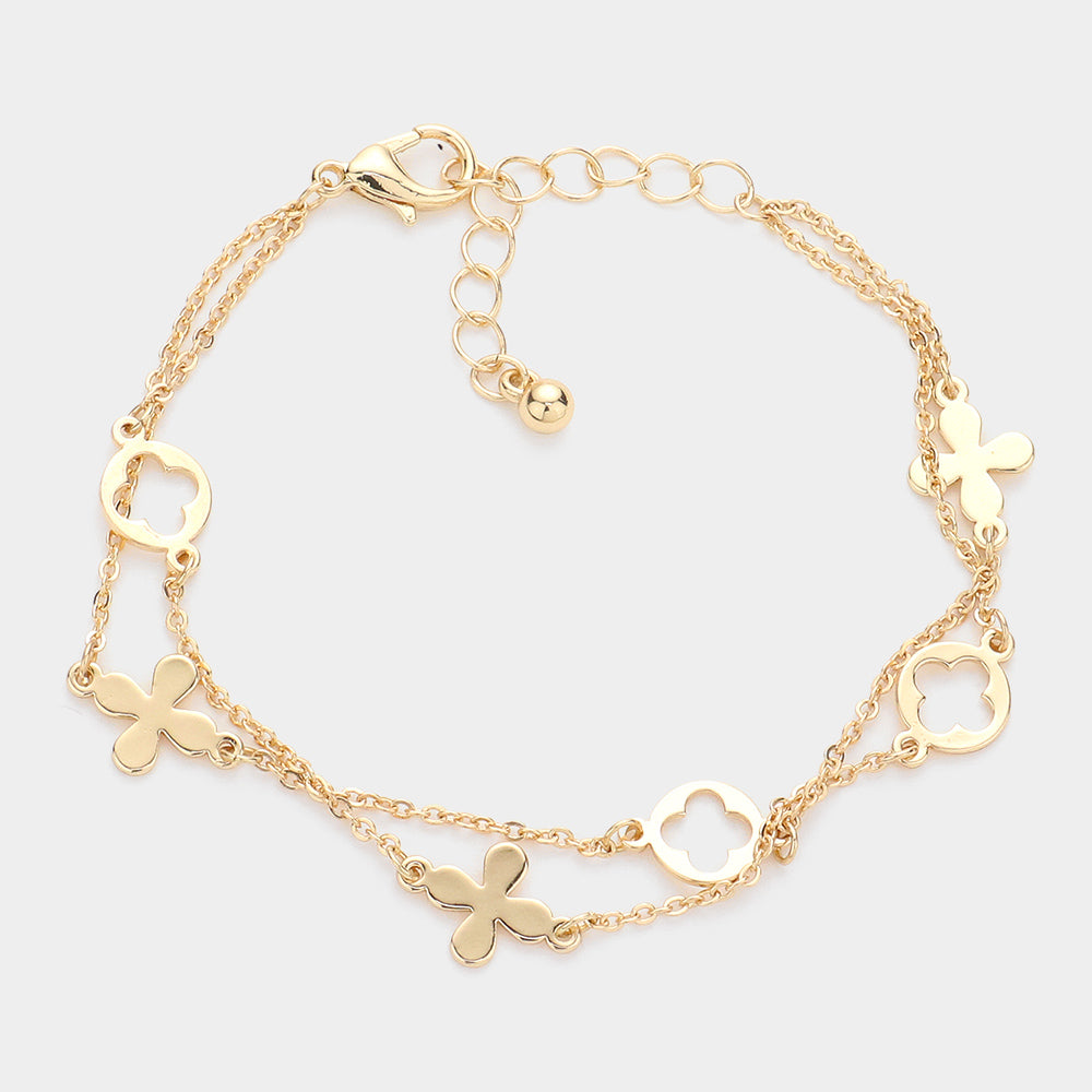 Quatrefoil Station Double Layered Bracelet