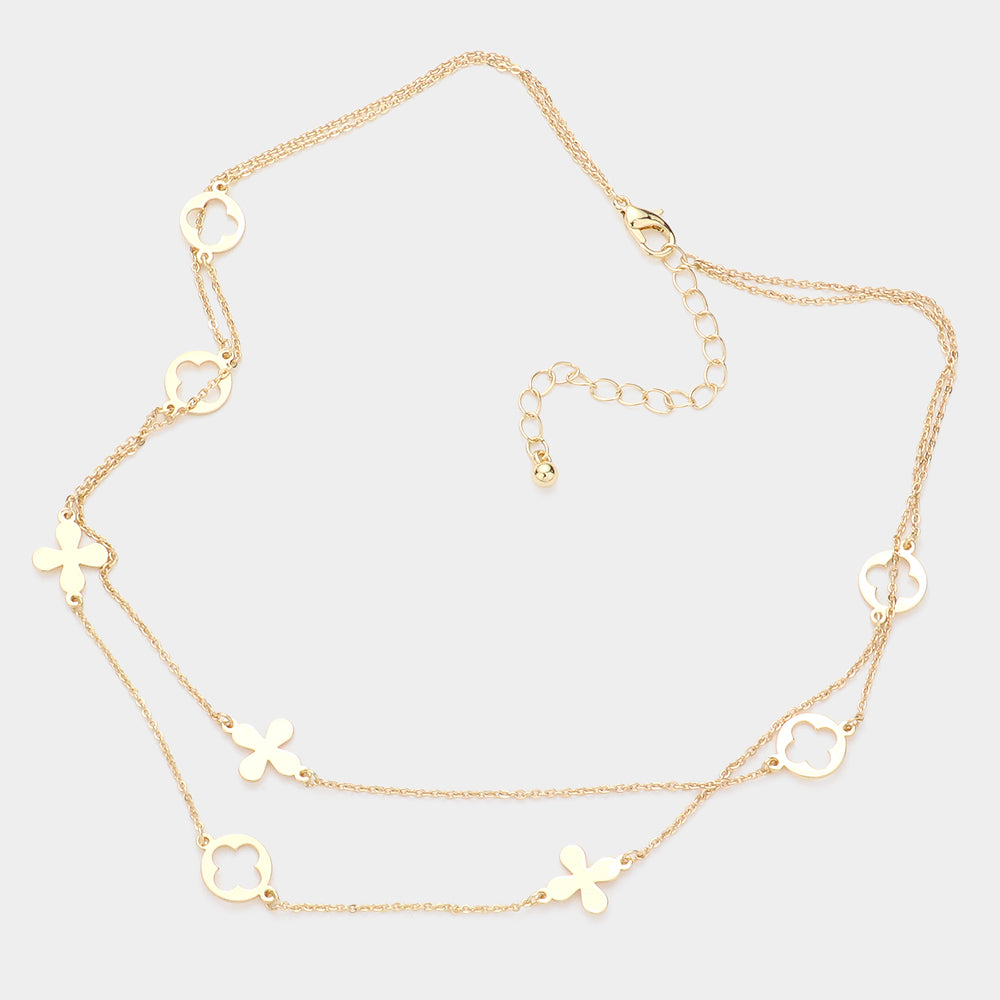 Quatrefoil Station Double Layered Necklace