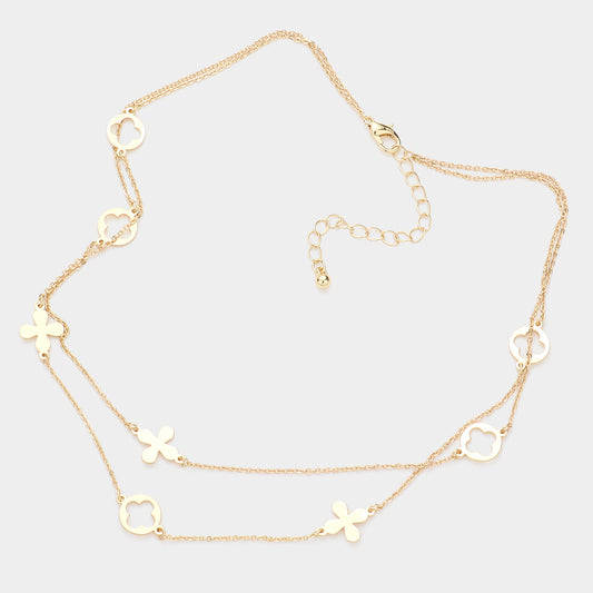 Quatrefoil Station Double Layered Necklace