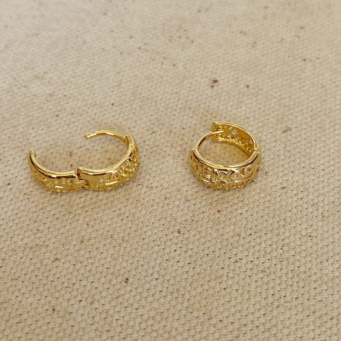 Vintage Flower Clicker Hoop Earrings