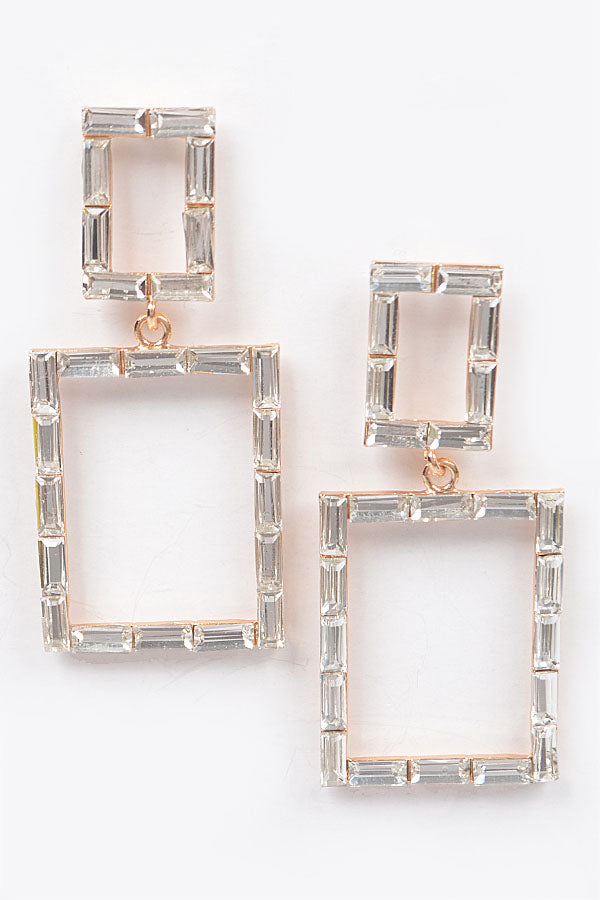 Crystal Stone Rectangle Earrings
