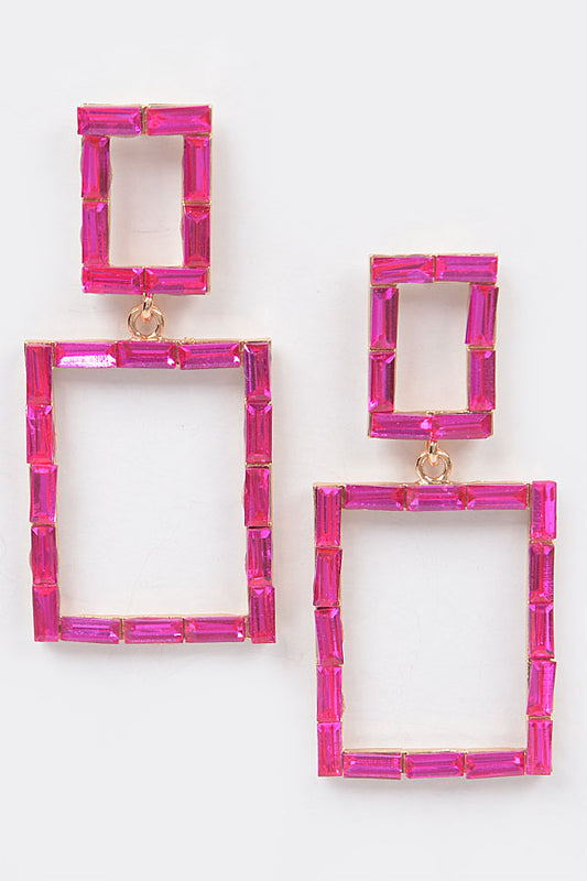 Crystal Stone Rectangle Earrings