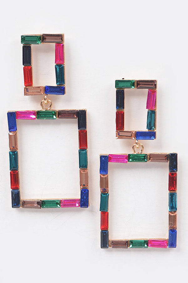 Crystal Stone Rectangle Earrings
