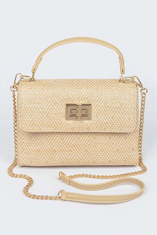 Faux Straw Top Handle Bag