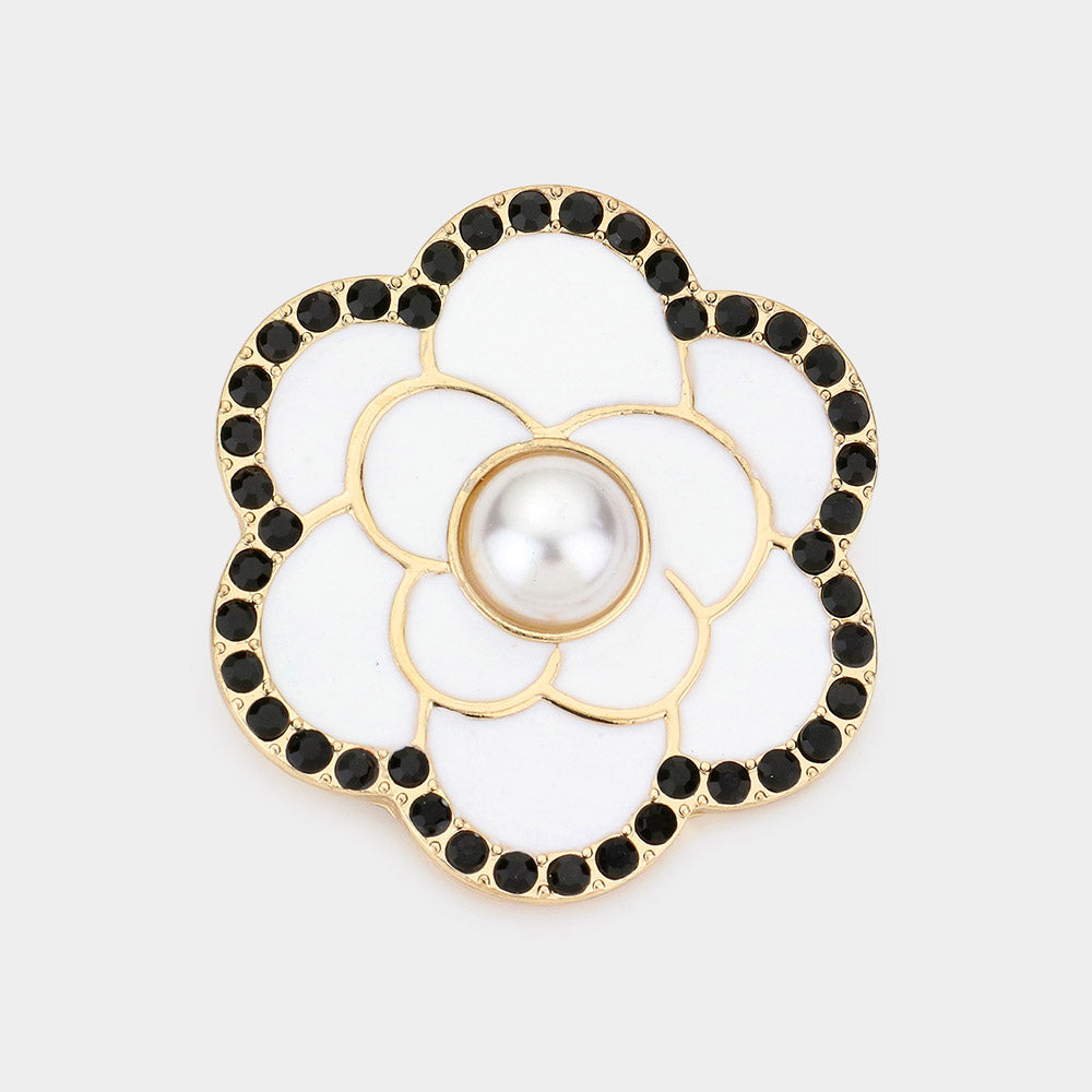 Pearl Camellia Flower Pin Brooch