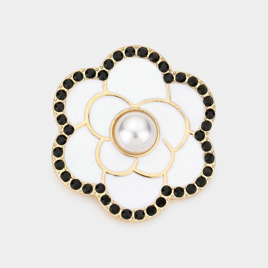 Pearl Camellia Flower Pin Brooch