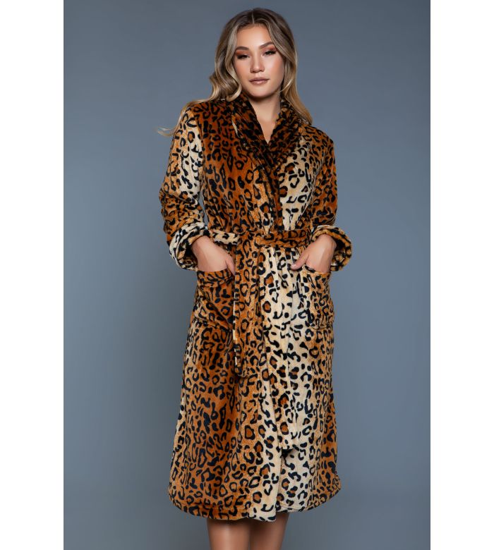 Fleece Leopard Long Wrap Robe