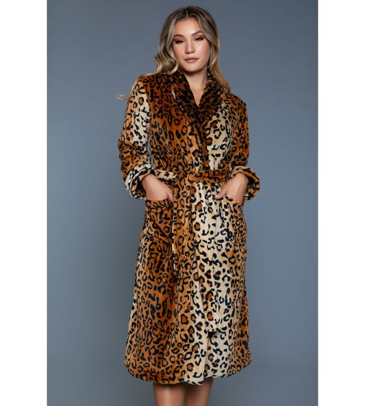 Fleece Leopard Long Wrap Robe