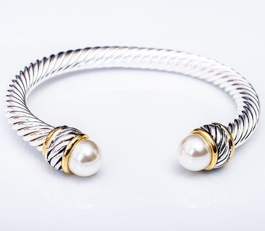 Dressy Pearl Cable Bangle