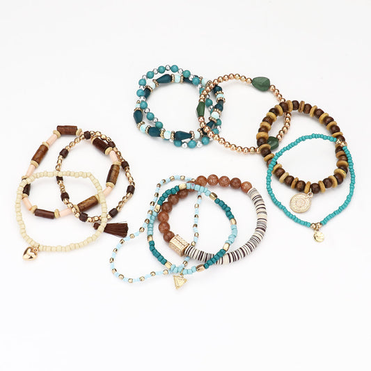 Coin Heart Tassel Multi Beaded Bracelets