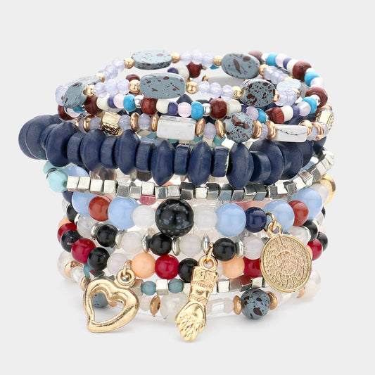Multi Beaded Heart Charm Bracelets
