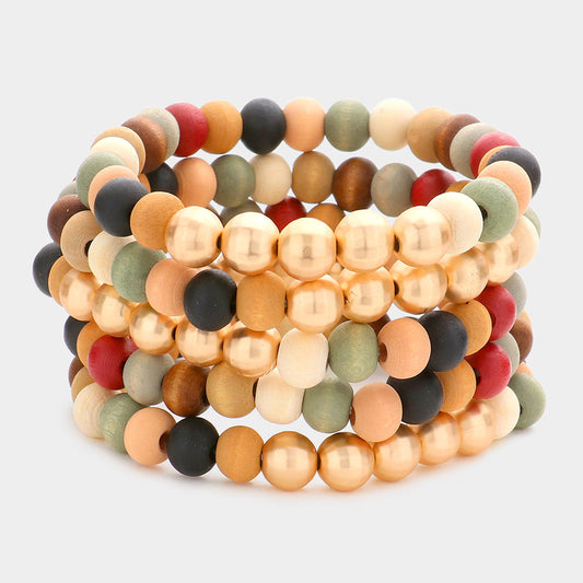 Wood Beaded Stretch Bracelets