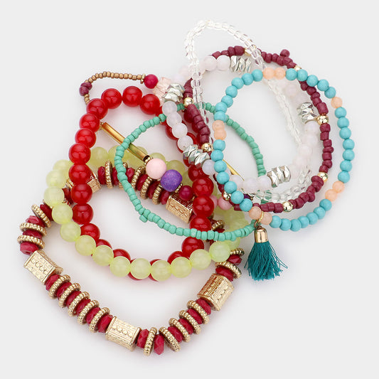 Tassel Charm Multi Beaded Bracelets