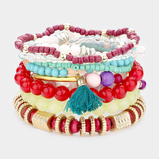 Tassel Charm Multi Beaded Bracelets