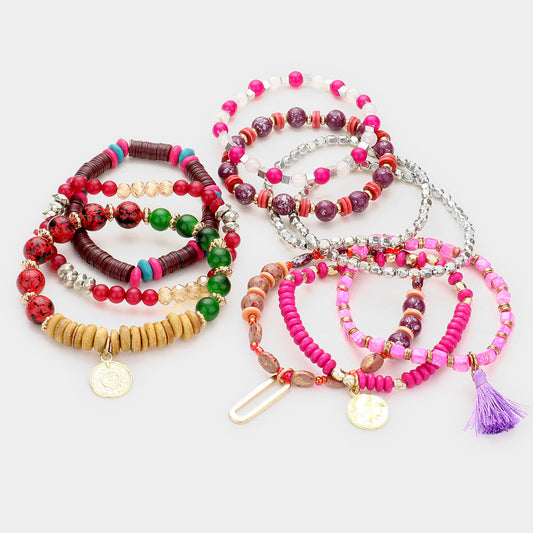 Coin Disc Charm Layered Bracelets