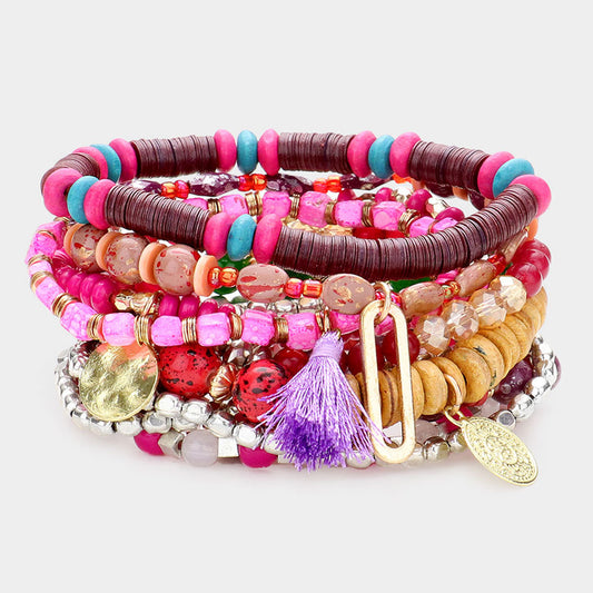Coin Disc Charm Layered Bracelets