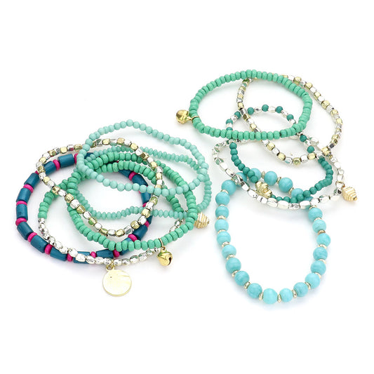 Flower & Leaf Beaded Stretch Bracelets