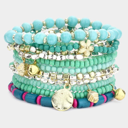 Flower & Leaf Beaded Stretch Bracelets