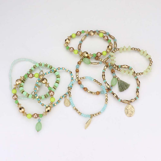Leaf Teardrop Charm Multi Beaded Bracelets