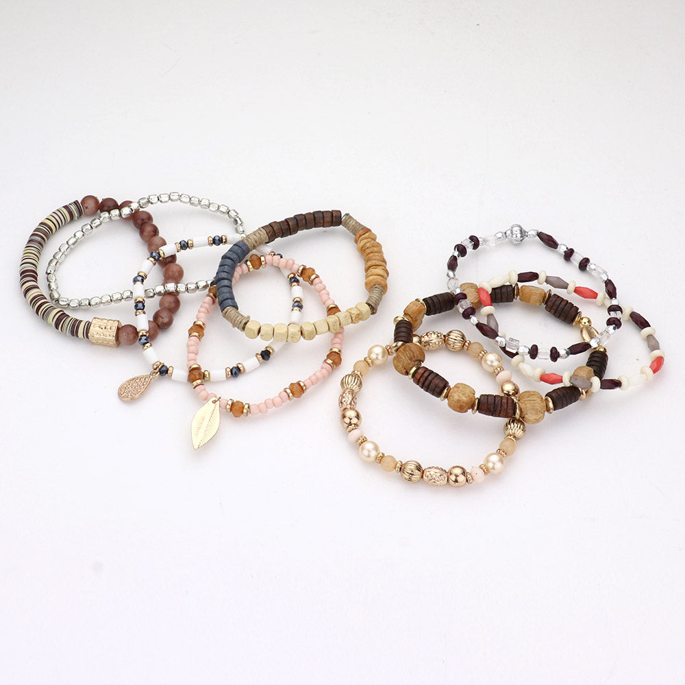 Leaf Charm Beaded Multi Bracelets