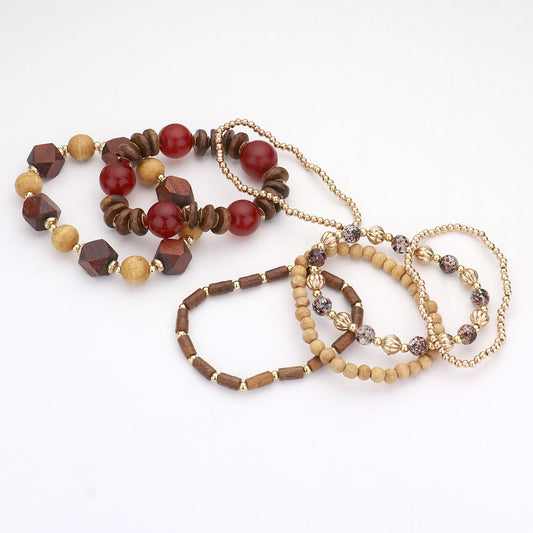 Wood Multi Beaded Stretch Bracelets