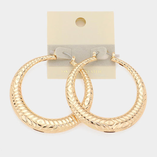 Textured Metal Hoop Pin Catch Earrings