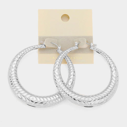 Textured Metal Hoop Pin Catch Earrings