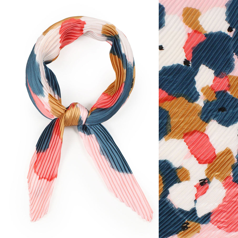 Patterned Pleated Satin Scarf