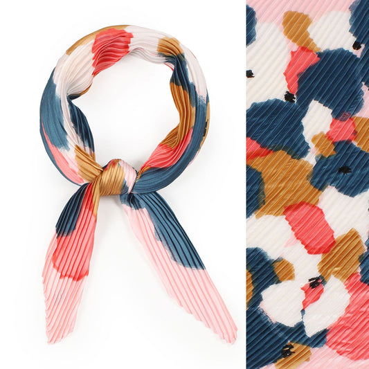 Patterned Pleated Satin Scarf