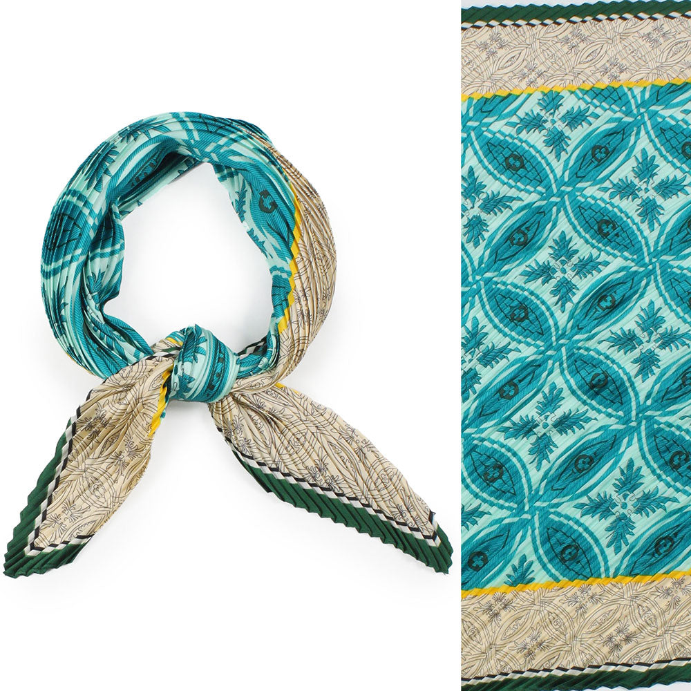 Patterned Pleated Satin Scarf