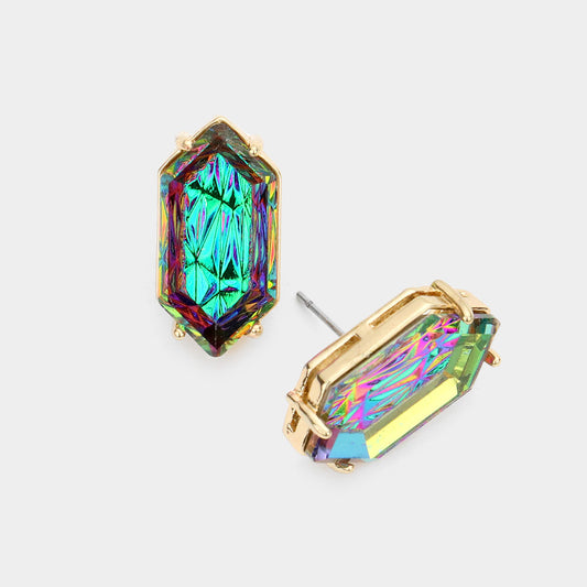 Sharp Emerald Cut Stud Earrings