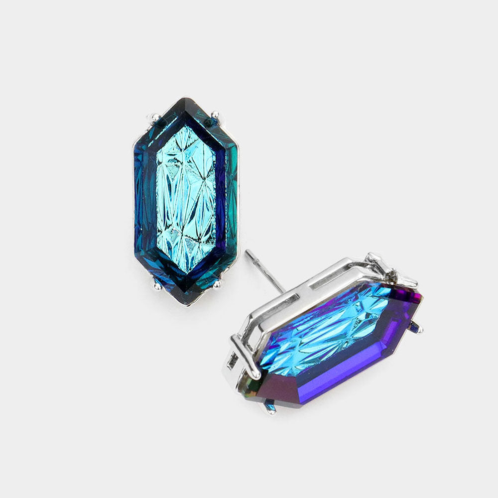 Sharp Emerald Cut Stud Earrings