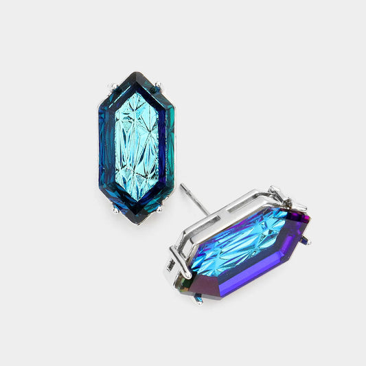 Sharp Emerald Cut Stud Earrings