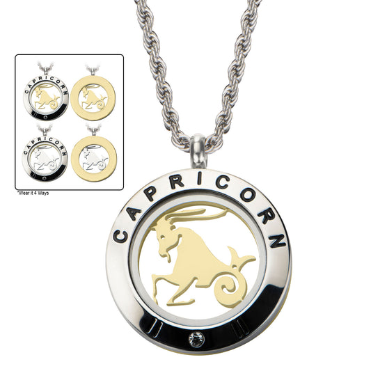 Gold IP & Stainless Steel Zodiac Pendant