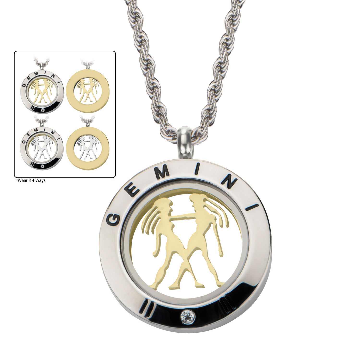 Gold IP & Stainless Steel Zodiac Pendant