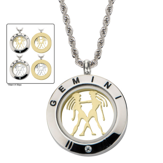 Gold IP & Stainless Steel Zodiac Pendant