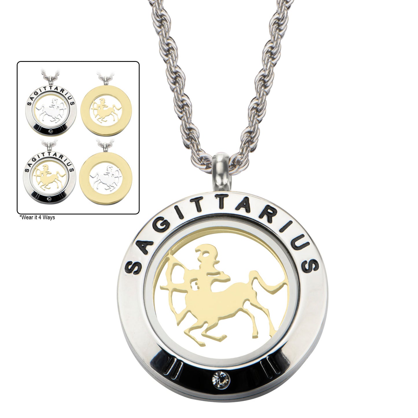 Gold IP & Stainless Steel Zodiac Pendant